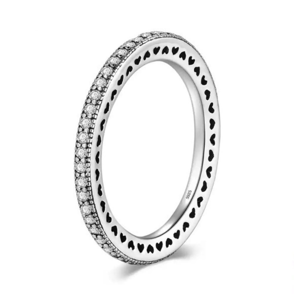 925 Sterling Silver Hearts Clear CZ Stackable Ring